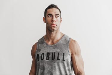 Nobull Men's Tank Tops Grey Camo | Australia (KC4170)